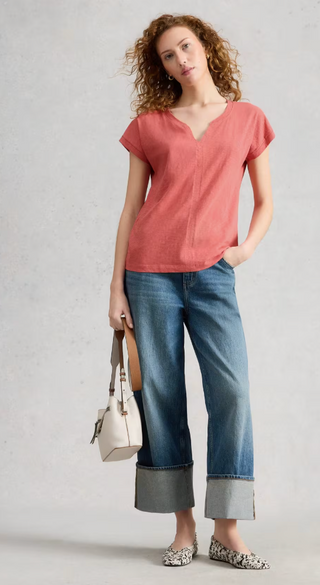 White Stuff Nelly Notch Neck Tee | Blue + Pink