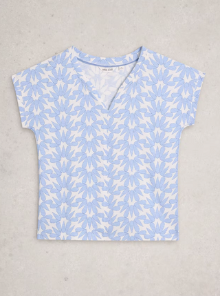 White Stuff Nelly Notch Neck Tee | Blue + Pink