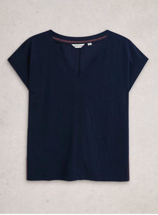 White Stuff Nelly Notch Neck Tee | Dark Navy + White