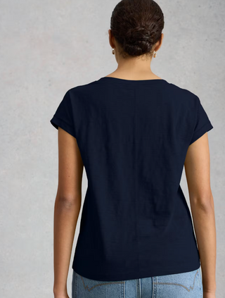 White Stuff Nelly Notch Neck Tee | Dark Navy + White