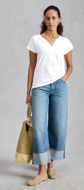 White Stuff Nelly Notch Neck Tee | Dark Navy + White