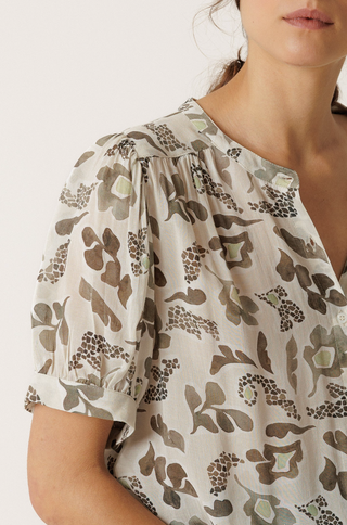 Indi & Cold Floral Blouse | Khaki + Raspberry