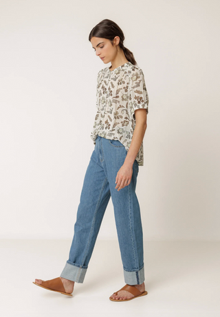 Indi & Cold Floral Blouse | Khaki + Raspberry