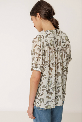 Indi & Cold Floral Blouse | Khaki + Raspberry
