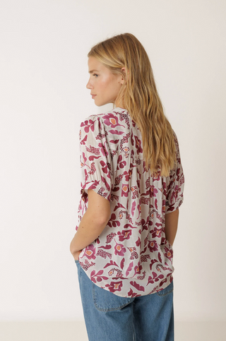 Indi & Cold Floral Blouse | Khaki + Raspberry
