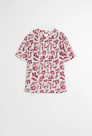 Indi & Cold Floral Blouse | Khaki + Raspberry