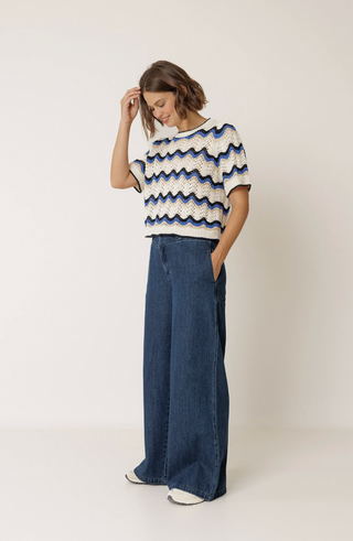 Indi & Cold Zig Zag Crochet Sweater | Blue