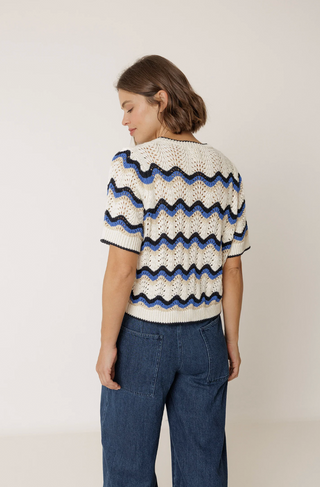 Indi & Cold Zig Zag Crochet Sweater | Blue