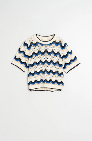 Indi & Cold Zig Zag Crochet Sweater | Blue