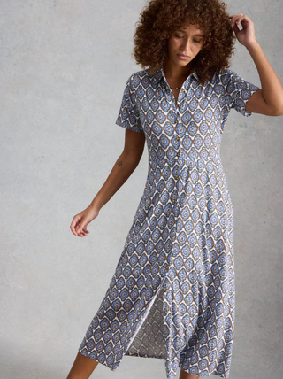 White Stuff Rua Jersey Shirt Dress | Blue + Red