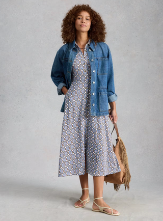 White Stuff Rua Jersey Shirt Dress | Blue + Red