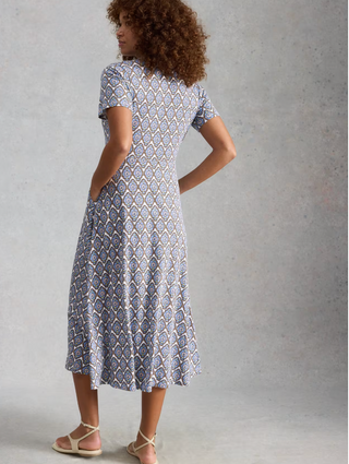 White Stuff Rua Jersey Shirt Dress | Blue + Red