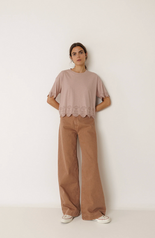 Indi & Cold Boxy Embroidered Tee | Dew