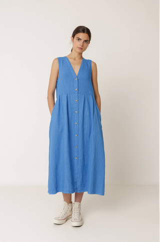 Indi & Cold Multi Position Linen Dress | Blue