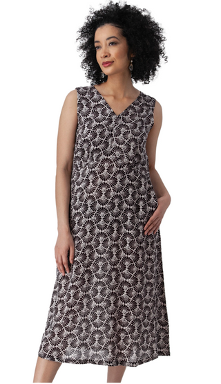 Aventura Sorrento Printed Midi V-Neck Dress | Black