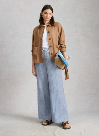 White Stuff Ally Linen Wide Leg Trouser | Blue