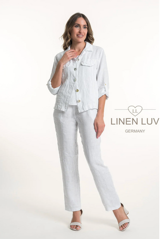 Linen Luv Linen Jacket | Bianco + Cielo