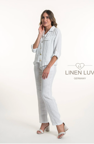 Linen Luv Linen Jacket | Bianco + Cielo