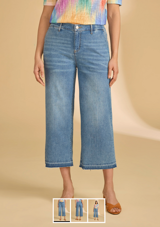 French Dressing Pull-On Wide Crop Trouser | Medium Blue