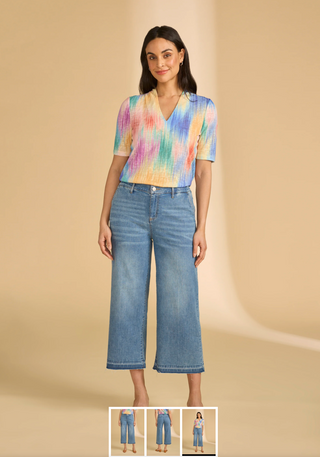 French Dressing Pull-On Wide Crop Trouser | Medium Blue