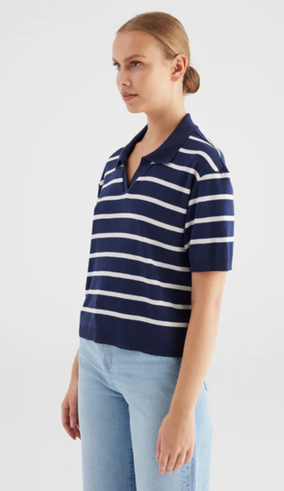 Cup of Joe June Polo Shirt | Ecru + Navy