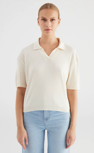 Cup of Joe June Polo Shirt | Ecru + Navy