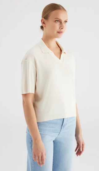 Cup of Joe June Polo Shirt | Ecru + Navy