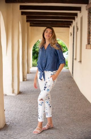 Cherishh Linen Print Pant with Zipper | Multi