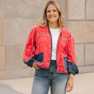 Shannon Passero Bandana Mix Cardigan | Red-Navy