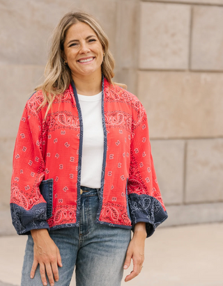 Shannon Passero Bandana Mix Cardigan | Red-Navy