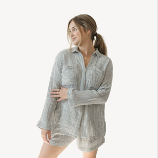 Pokoloko Crinkle Pocket Shirt | Charcoal Stripe