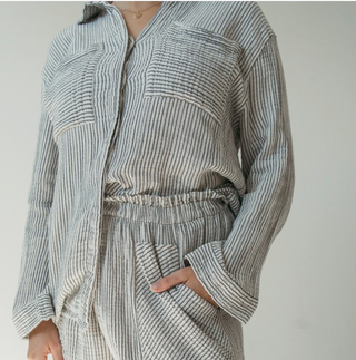 Pokoloko Crinkle Pocket Shirt | Charcoal Stripe