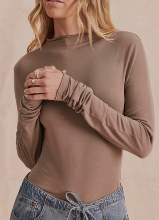 Splendid Bamboo Longsleeve Mockneck | Taupe + Oak