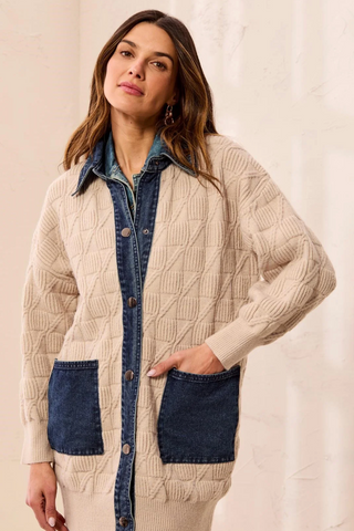 Tribal Chunky Cable Knit Coatigan | Suede