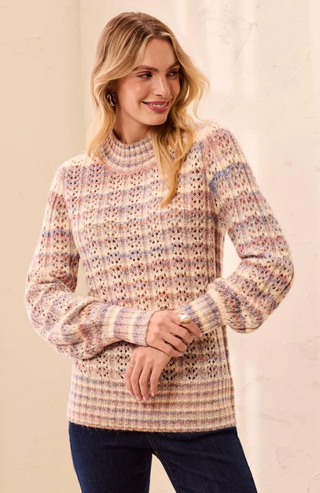 Tribal Pointelle Stripe Mock Neck Sweater | Pansy