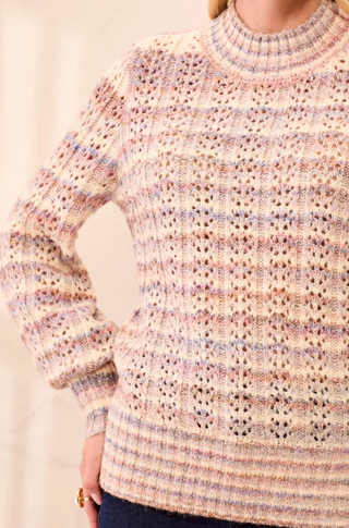 Tribal Pointelle Stripe Mock Neck Sweater | Pansy