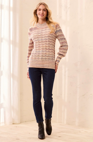 Tribal Pointelle Stripe Mock Neck Sweater | Pansy
