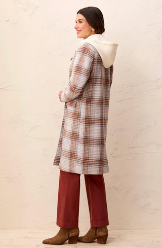 Tribal Plaid Coat with Removable Fooler Hoodie | Cream