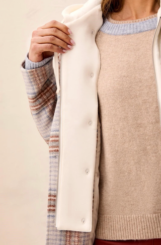 Tribal Plaid Coat with Removable Fooler Hoodie | Cream