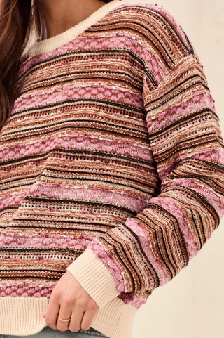 Tribal Textured Yarn Die Striped Sweater | Nostalgia