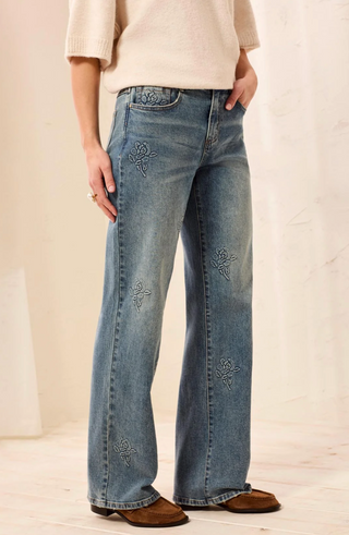 Tribal Sophia Curvy 3D Flower Jeans | Flowerblue