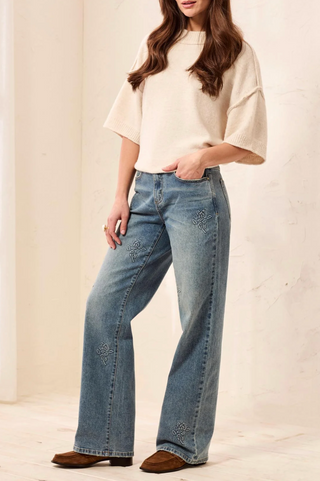 Tribal Sophia Curvy 3D Flower Jeans | Flowerblue