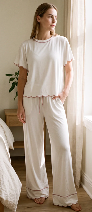 Priv Rosewood Silky PJ Set | Black + Ivory