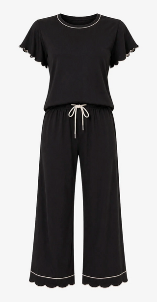Priv Rosewood Silky PJ Set | Black + Ivory