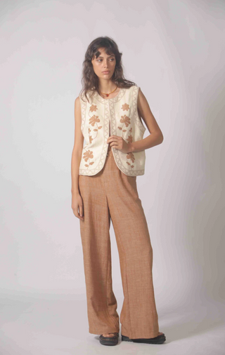 The Korner Floral Embroidered Vest | Cream