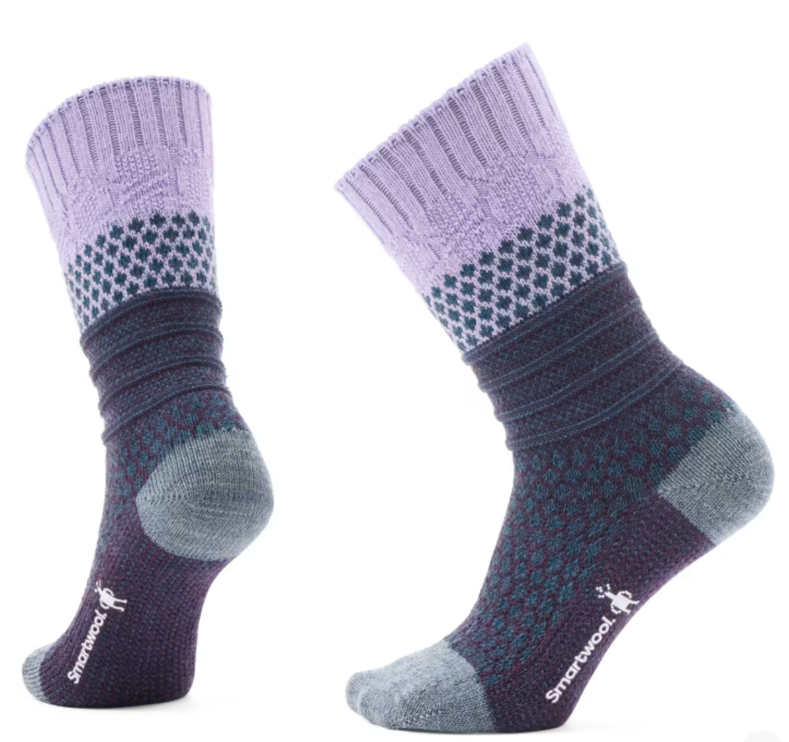 Smartwool Everyday Popcorn Cable Crew Socks | Moss, Violet, Black & Donegal