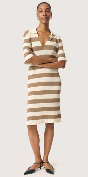 Soaked Striped Knit Polo Dress Polo Dress | White