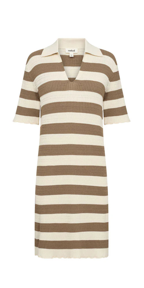Soaked Striped Knit Polo Dress Polo Dress | White