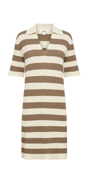 Soaked Striped Knit Polo Dress Polo Dress | White