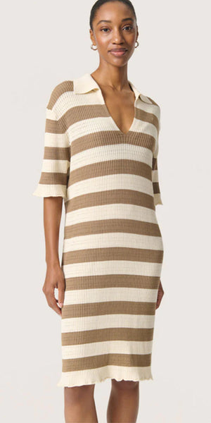 Soaked Striped Knit Polo Dress Polo Dress | White